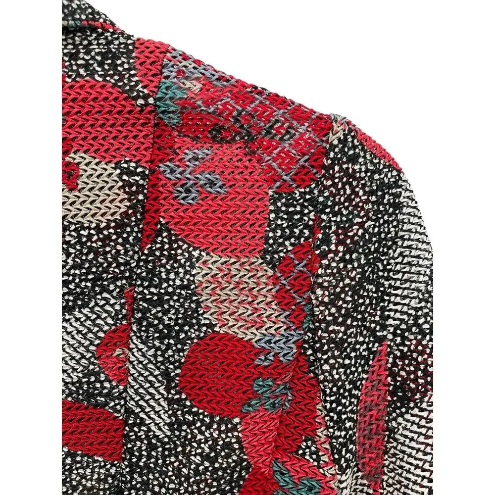 IC By Connie K Jacket Topper Red Floral Zip Front 3/4 Sleeves Size Large